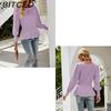 BITCED Autumn Winter Fitted Lantern Sleeve Knit Top Women's Solid Color Knit Sweater