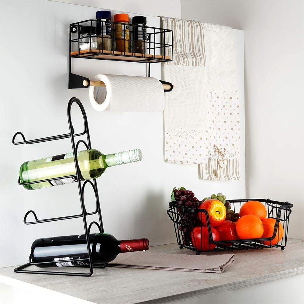 Black Metal Wine Rack for 4 Bottles, 21x43 Cm