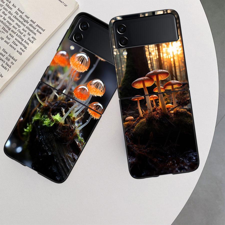 Fungal Aesthetics Phone Case For Samsung Z Flip 7 6 5G Galaxy Z Flip 5 4 3 Black Hard Cell Cover Luxury PC Shell Coque