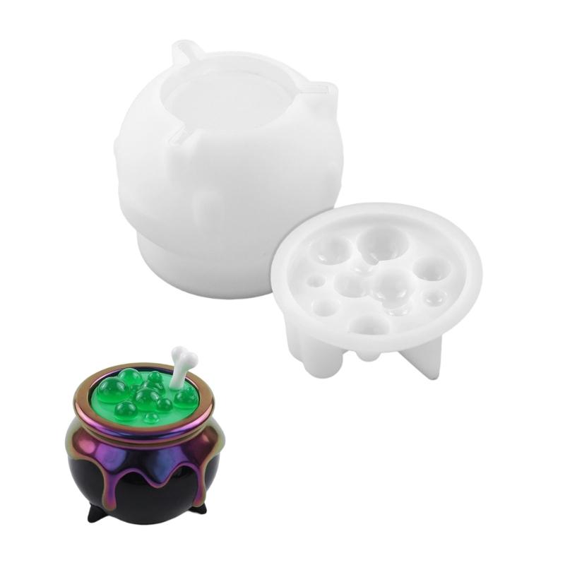 Moule Chaudière d'Halloween Multiusage X6HE Texture Silicone Convient pour Pots à Bonbons Projets d'Art en Résine et Fêtes Thématiques