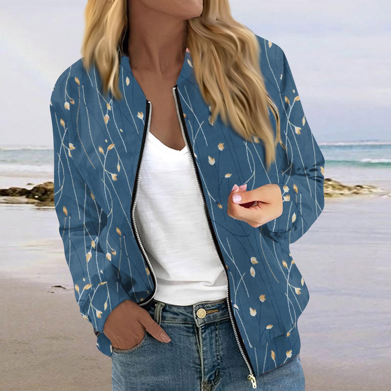 

Куртки для женщин, легкие укороченные куртки с длинным рукавом на молнии, модная верхняя одежда с принтом, повседневные стеганые куртки с карманами L синий
