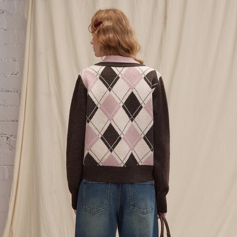 UNIFREE Women's Faux Two-Piece Plaid Knit Sweater