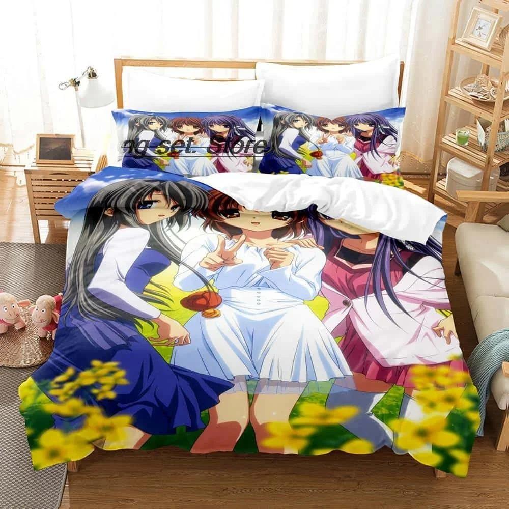 Nytt 3D-tryck Anime Sänglakan Set Clannad Sängkläder Set Enkelsäng Tvilling Full Queen King Size Sängset Vuxen Barn Sovrum Påslakanset