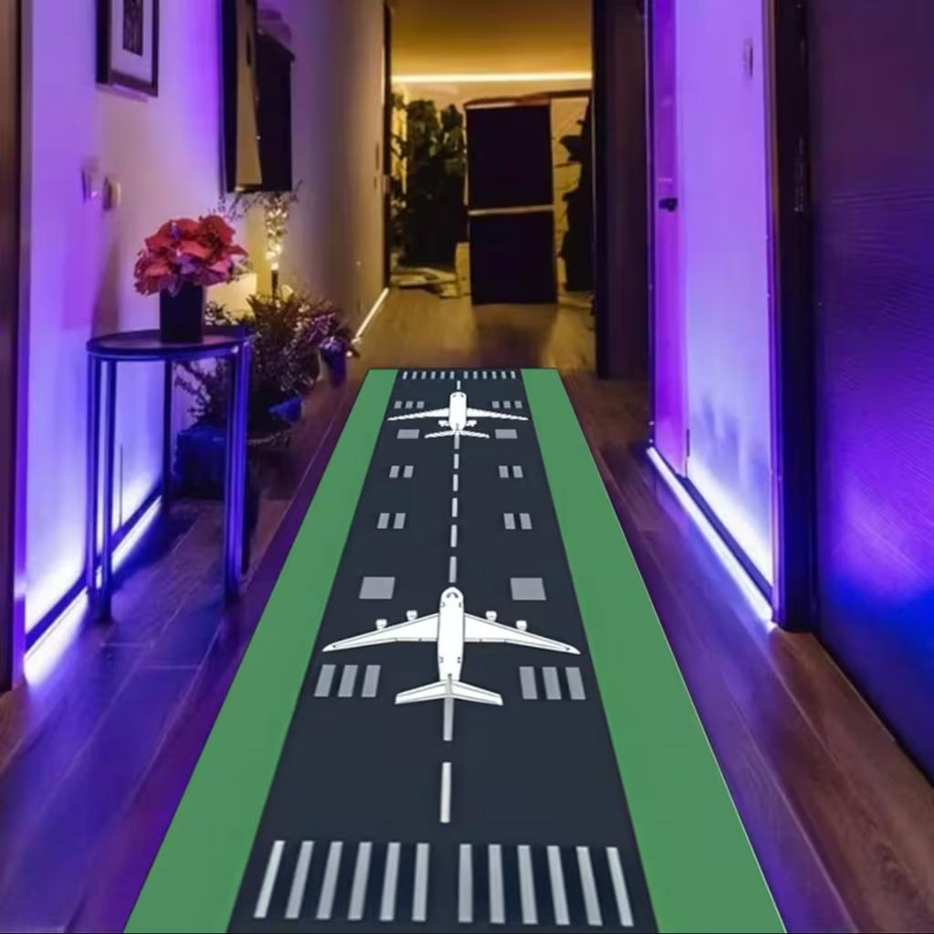 Hallway Runner Rug Airport Runway Theme Pattern Carpet Non-Slip Soft Easy To Clean Durable Aviation Room Entryway Home Decor Mat