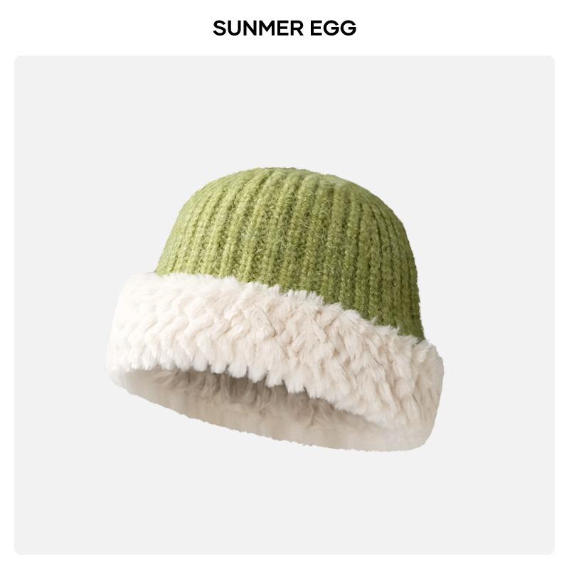 Imitation Fox Hair Plush Hat Female Winter Face Small Thickened Warm Bucket Hat Big Head Circumference Cold Basin Hat