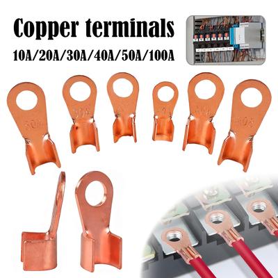10-100pcs Wire Terminal OT Type 10A 20A 30A 40A 50A 100A Coppers Bare Nose Lugs Crimp Open Mouth Cable Crimp Terminals