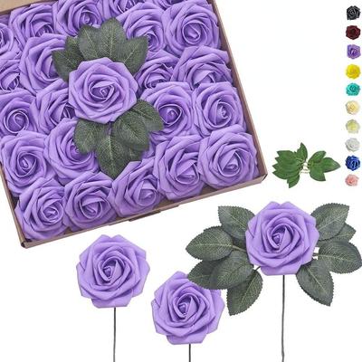25pcs/box Roses Flowers Artificial Foam Roses Real Looking Fake Roses Decoration for Home DIY Wedding Bouquets