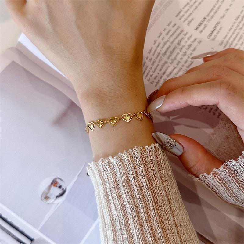 Gold Plated Heart-Shaped Hollow Bracelet - Fashion Jewelry 