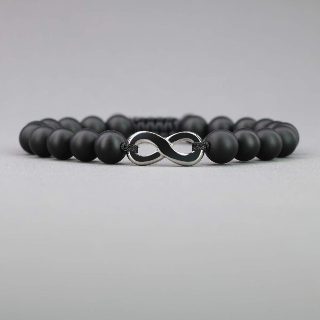 Koai Matte Onyx Labradorite Infinity Pair Bracelets for Men and Women