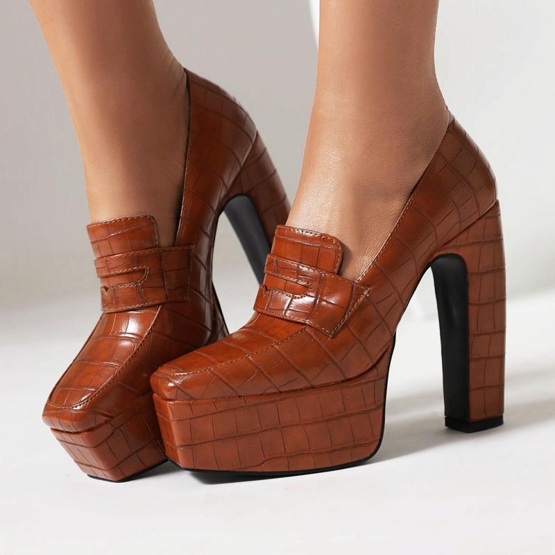 Sexy 14cm High Heels Pumps Shoes Woman Platform Vintage Black Brown Heeled Dance Party Wedding Office Shoes Ladies Large Size