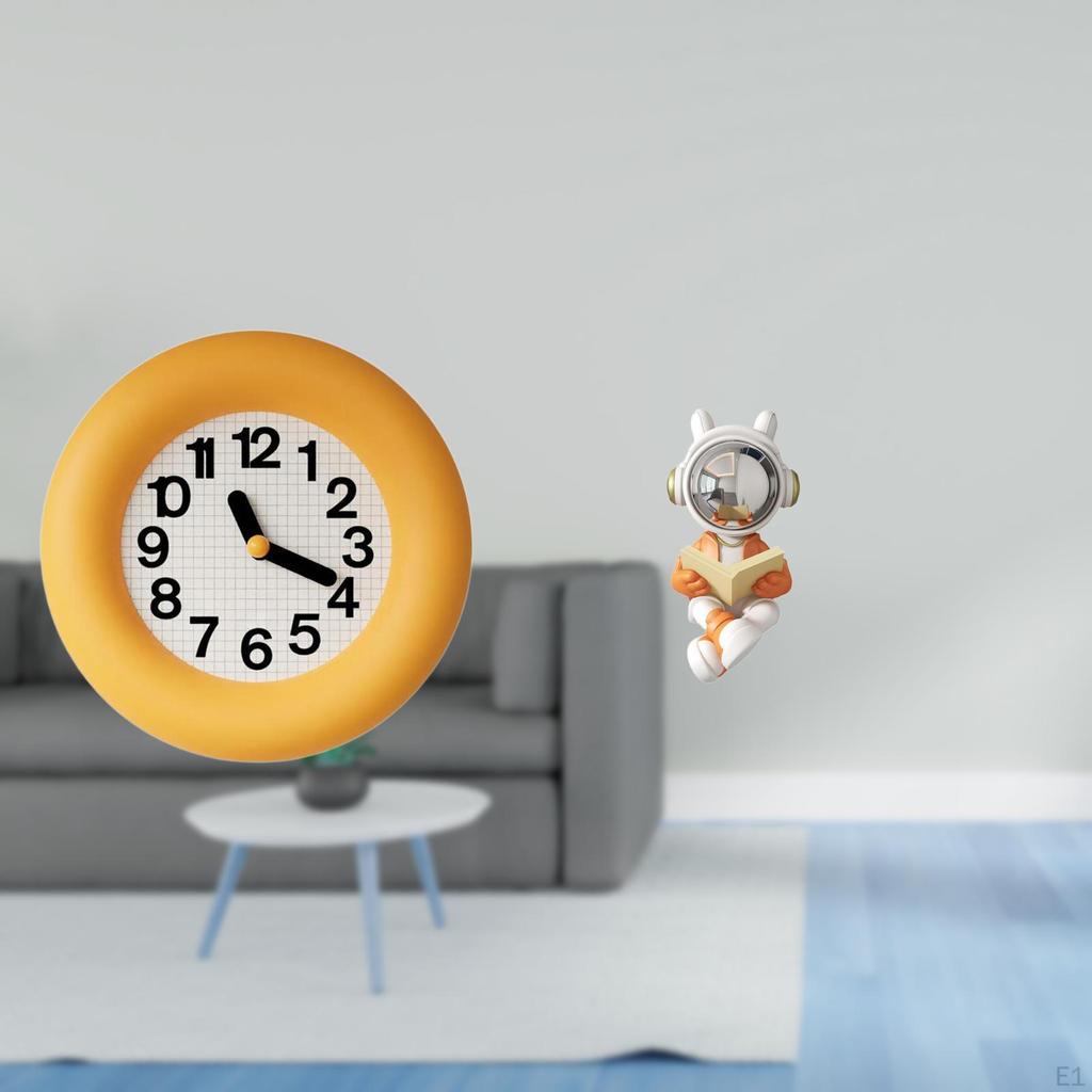 Silent Contemporary Wood Wall Clock Astronaut Sculpture Decorative Statue for Kitchen Dining Room