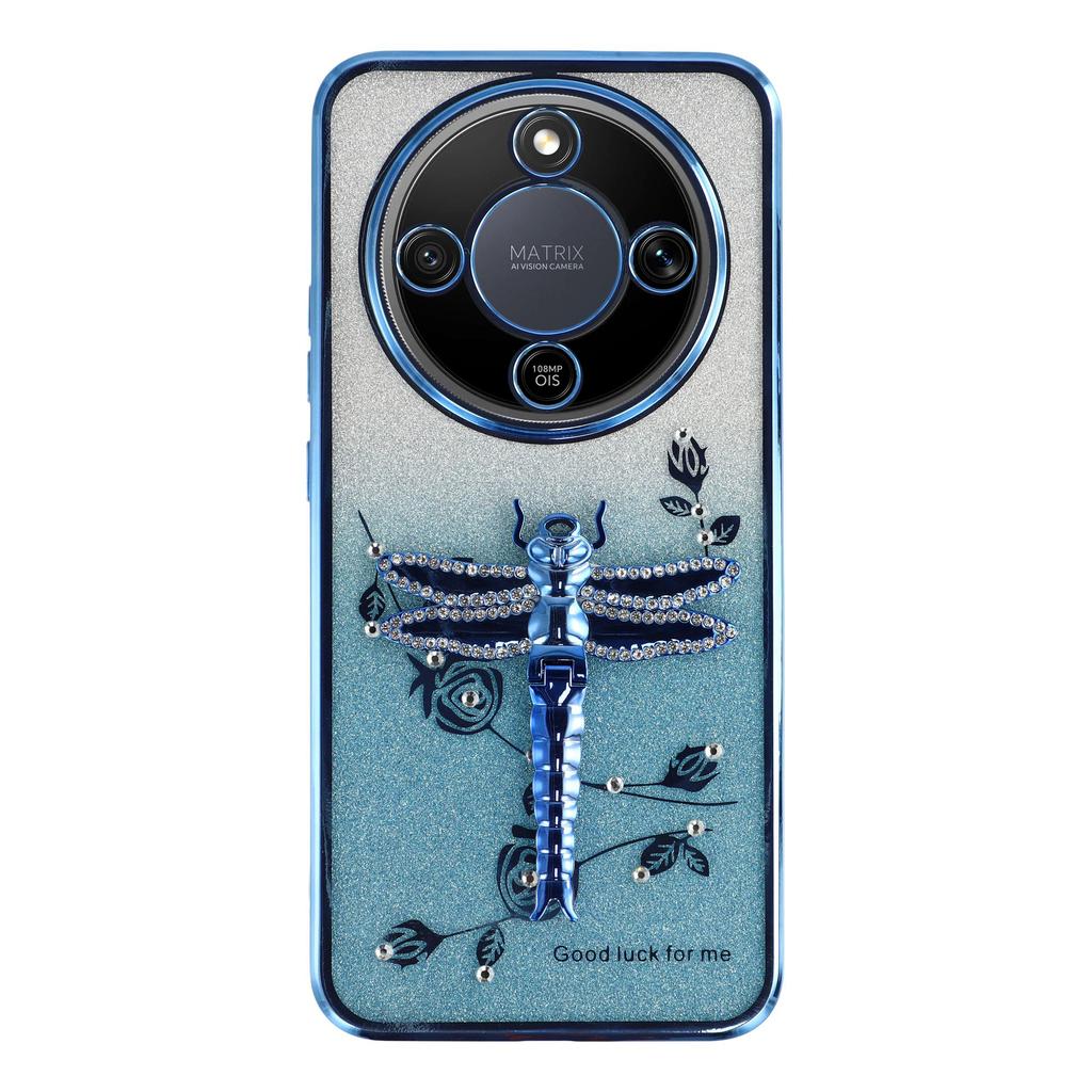 KADEM Phone Case For Honor Magic8 Lite 5G / X9d 5G / X70 5G Dragonfly Kickstand TPU Flowers Glitter Phone Cover