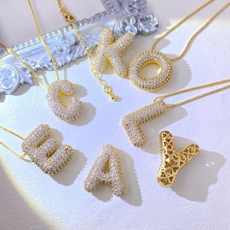 Copper Pendant Necklace With Zirconia Letter Charm Gold Rose White Box Chain Women Men Fashion Jewelry