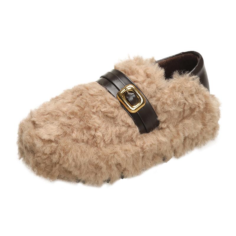 Schwarze flauschige Schuhe für Damen zum Tragen im Herbst und Winter, weiche Sohlen, Slipper, warme Samt-Mützen-Schuhe, Baumwollschuhe mit dicken Sohlen