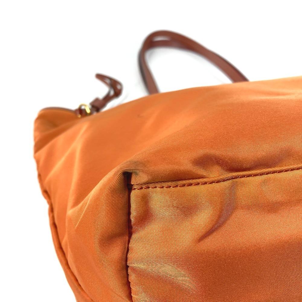 PRADA BR4001 triangle logo plate Tote Bag Shoulder Bag Leather / Nylon Orange