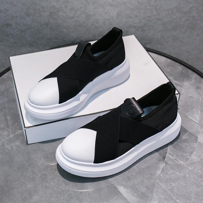 

Дышащие белые туфли из эластичной ткани из лайкры, белые туфли на толстой подошве, новые женские одинарные туфли без шнуровки 40