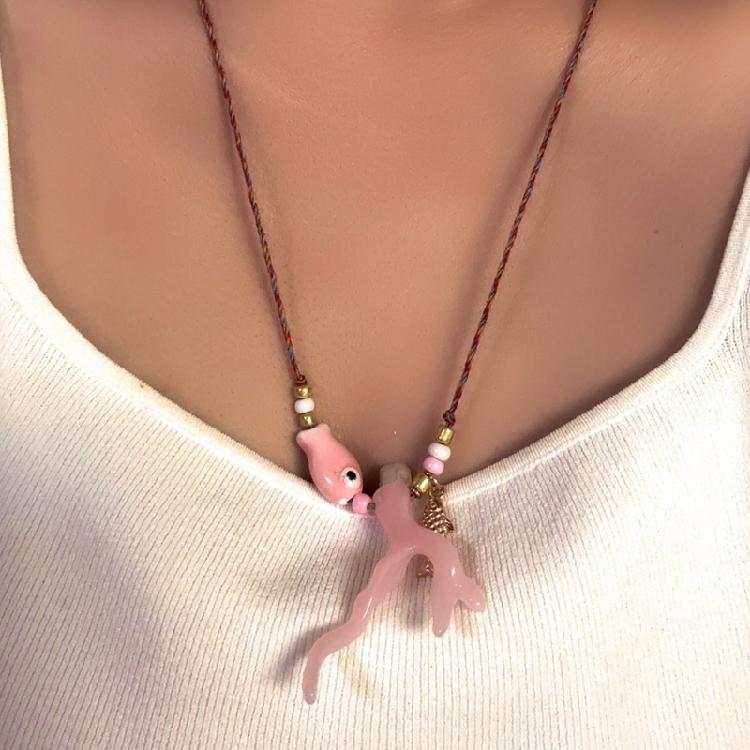 Modern Coral Ceramic Jewelry Necklace Adjustable Clavicle Chain Comfortable Wear Jewelry for Daily Use or Celebrations