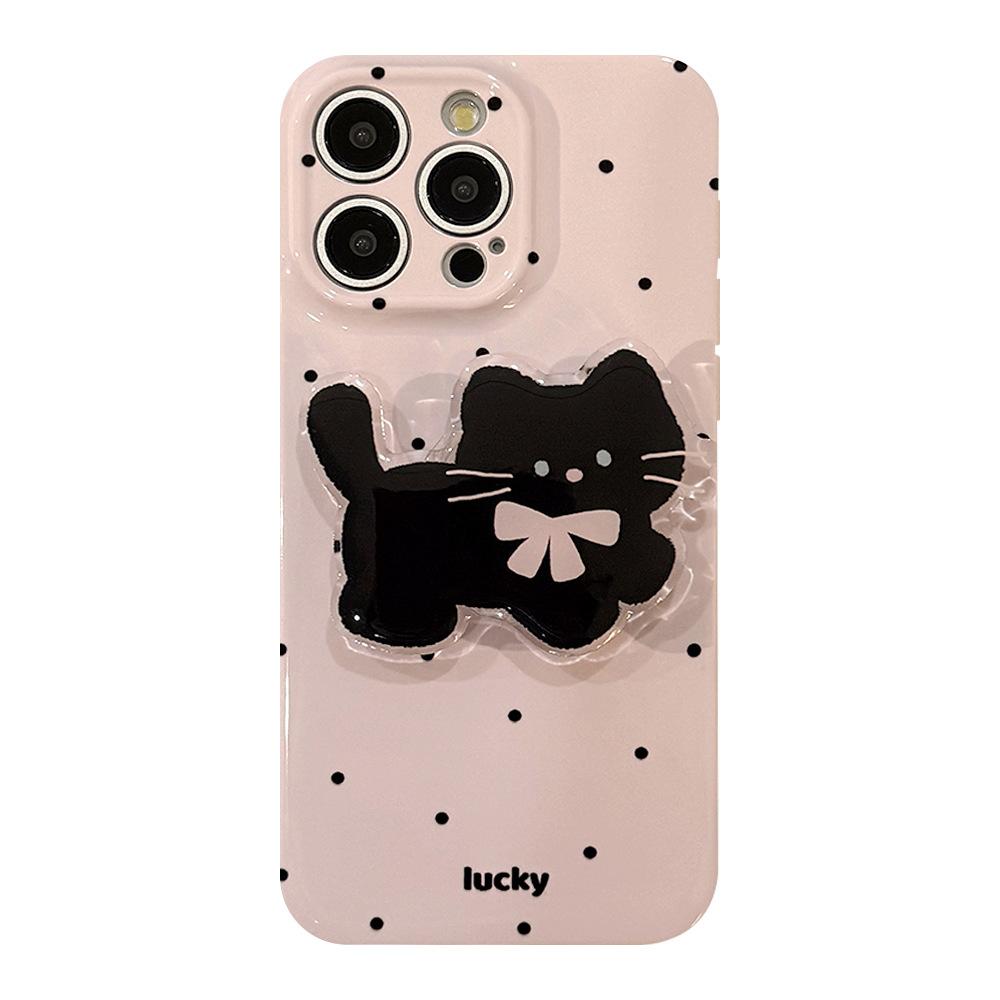 Korean Ins Wave Point Cat Stand for IPhone 16 Phone Case for Apple 15Pro Max Film 13 Soft 17