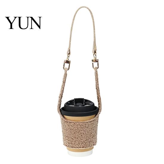 Portable Cup Holder for Travel Plush Coffee Sleeve, Hand Strap Soft Insulated Holder, Elastic Cover Disposable Cups Retro Style Warmer Sleeve