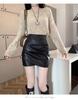 High-Waisted Black A-Line Irregular Leather Short Skirt for Women, Spring/Winter 2026