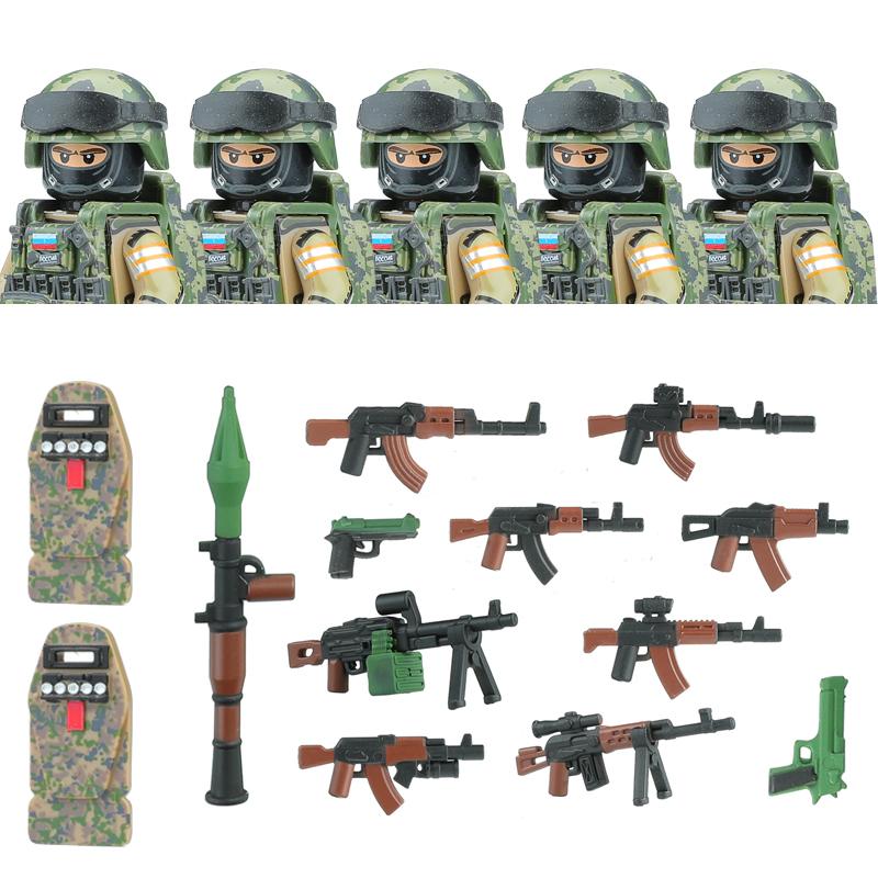 Non-Toxic City Police Russia Commando Fsb Special Forces Figures Building Blocks Green Camouflage Shield Army Soldier Military Weapon Toys