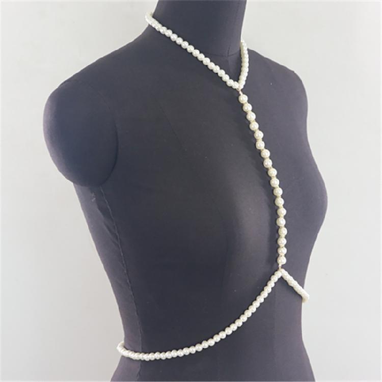 Female Body Chain Choker Jewelry Artificial Pearls Chain Formal Event Chest Chain