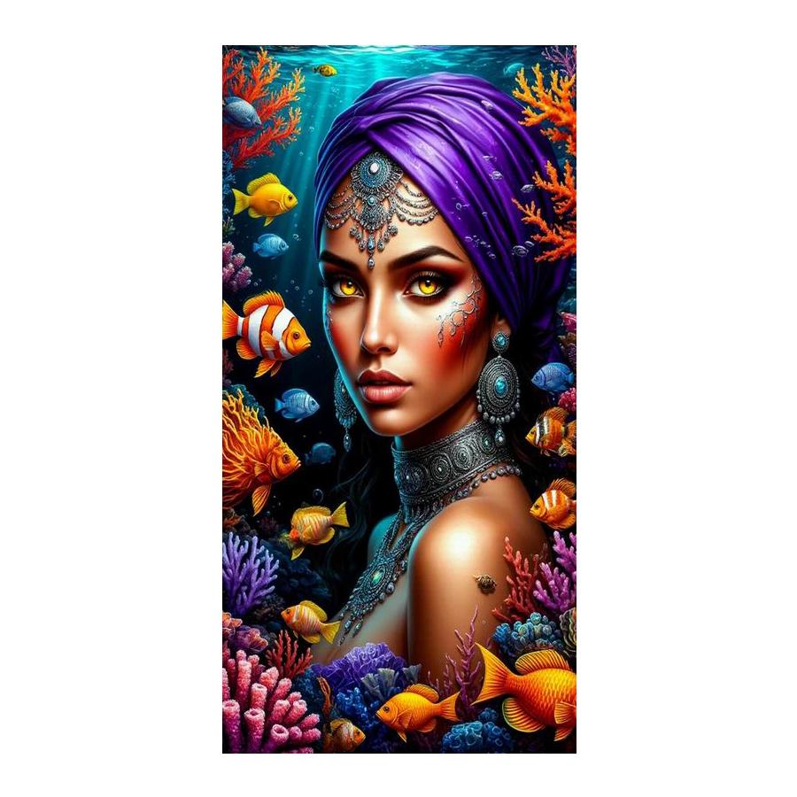 

African Woman and Fish Large Size Diamond Painting New Collection Diy Full Drill Rhinestone Embroidery Mosaic Cross Stitch Kits Square drill 30x60cm