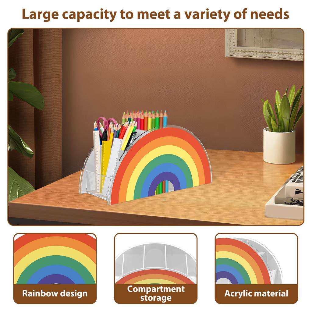 Acrylic Rainbows Pencil Holder Cute Desk Stationery Organizers Shelves Accessories Bookshelf Home Office Storage Box