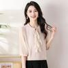 Chiffon Shirt for Women Five-quarter Sleeve Summer Lotus Leaf Collar Solid Color Fashionable Loose Thin Temperament Top