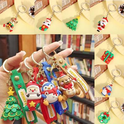 3pcs Cartoon Silicone Keychain Key Chains Christmas Doll Keyring  Christmas Decoration