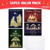 JOYFY 24 Tarjetas de Felicitación Religiosas de Navidad con Sobres 4 Diseños Set en Caja para Invierno Navidad Temporada Navideña Tarjetas Regalos