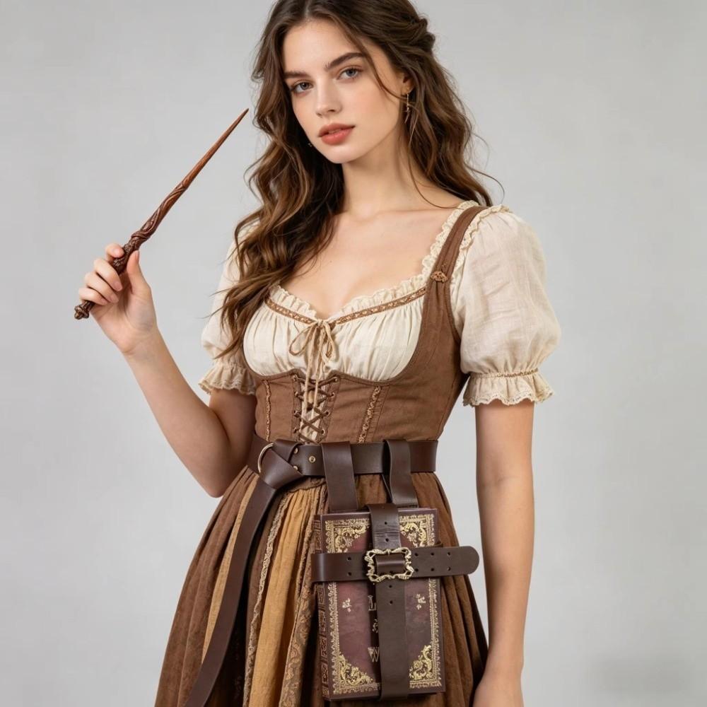 Not with Book Medieval Waist Belt PU Leather Book Pouch Set Stage Performance
