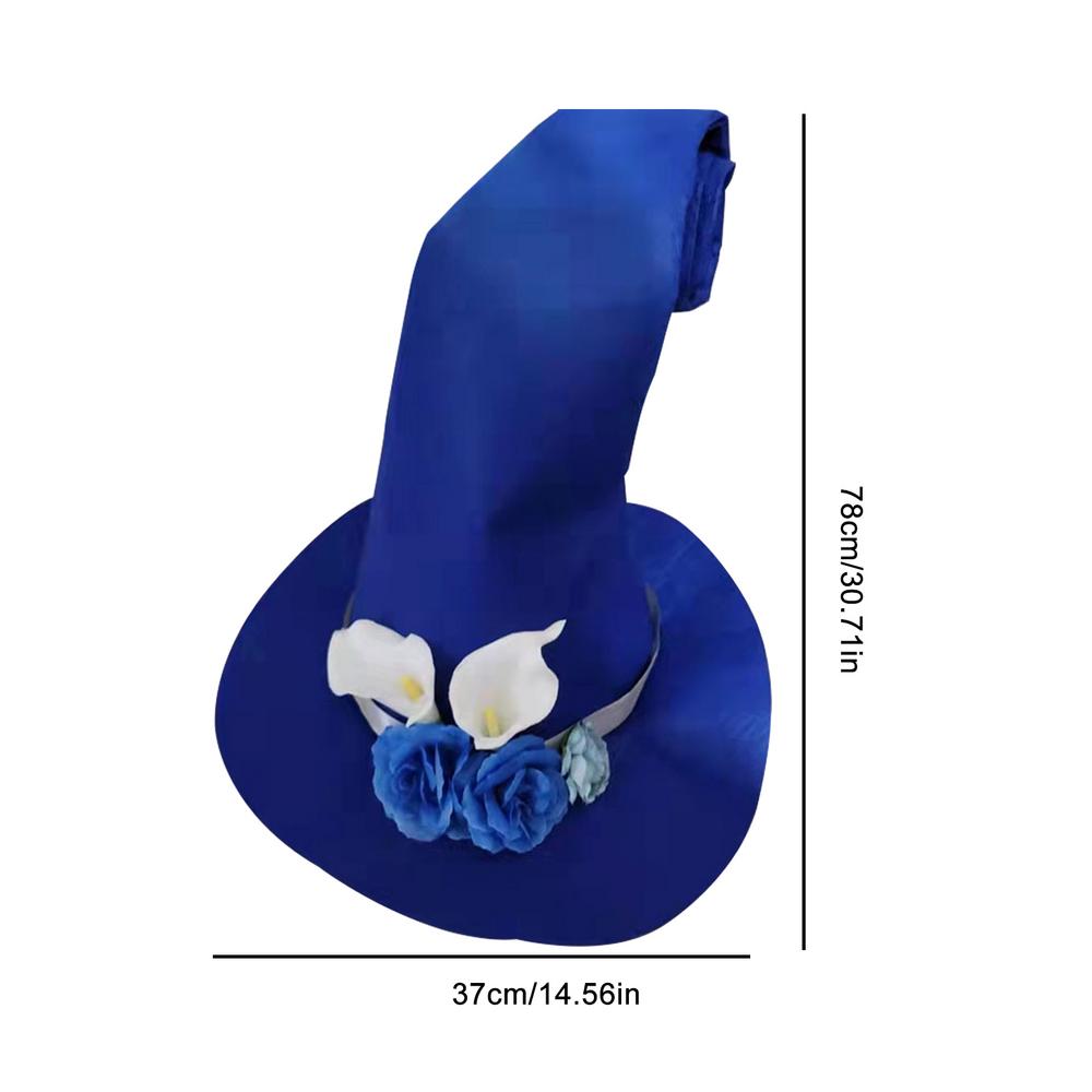 Войлочная шляпа ведьмы Хэллоуин Черные шляпы ведьмы Остроконечная шляпа ведьмы с цветком Костюм на Хэллоуин Аксессуары для ведьмы Войлочная шляпа волшебника для взрослых синий