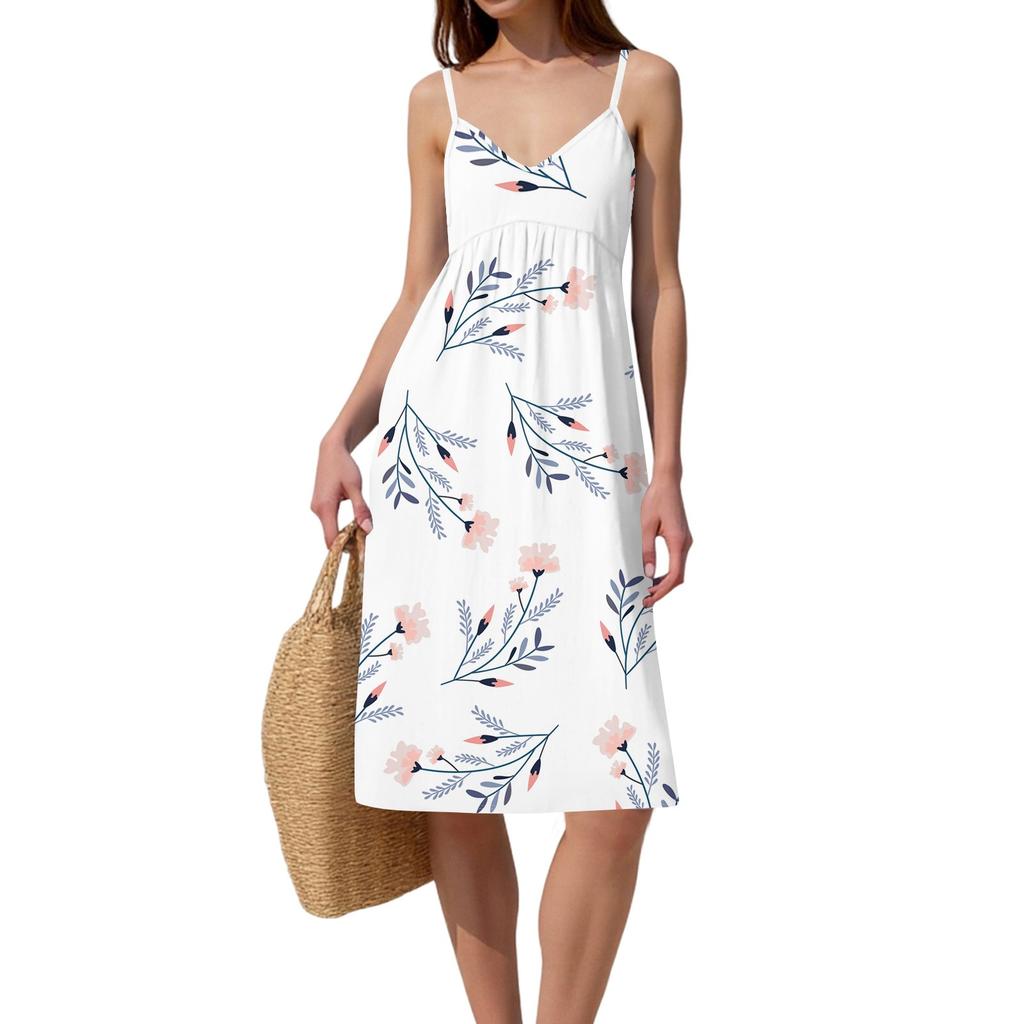 Women's Spaghetti Strap Backless Bow Loose Casual Beach Holiday Dress Sundress