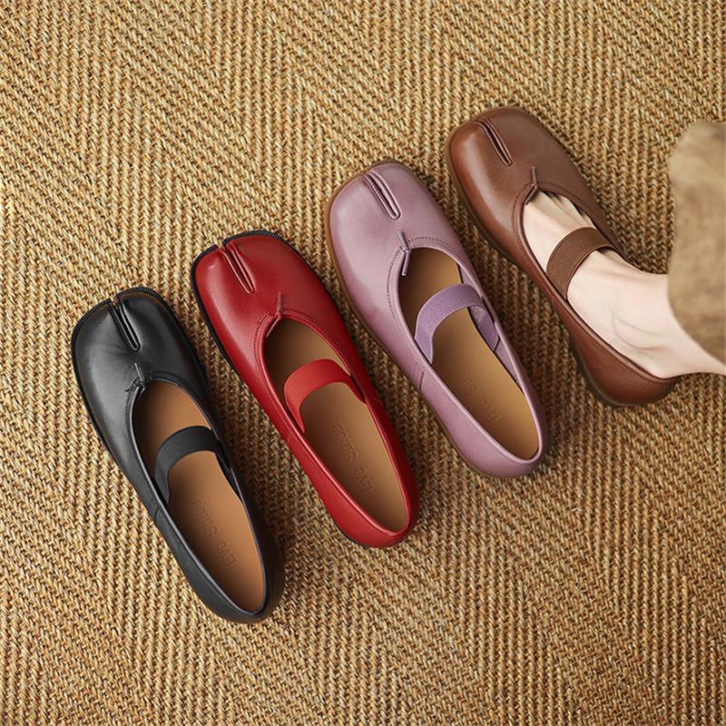 Fashion New Spring/summer Genuine Leather Mary Jane Shoes for Women Fashion Split Toe Shoes Low Heels Women Pumps Flat Shoes Purple
