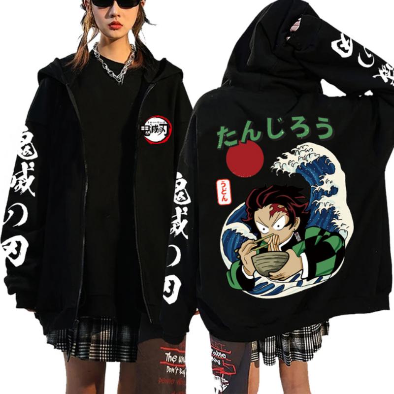 2025 Demon Slayer Zipper Sweatshirts Zip Up Hoodie Anime Hoodies Unisex Hip Hop Streetwear Nezuko Kamado Graphic Y2K Clothes