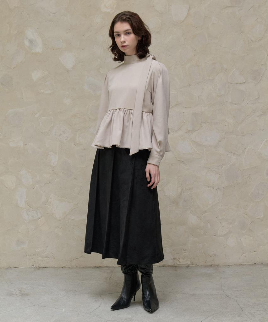 ITOV SEOUL Ribbon Tie Blouse Beige