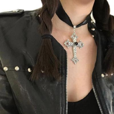 European and American Hip-hop Cross-shape Ribbon Necklace Punk Clavicle Chain