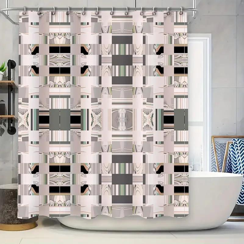 

Modern Geometric Bath Mat Shower Curtain Waterproof Decoration Home Decor Customizable Size Available In Various Colors W60H190(CM)-1 Pcs
