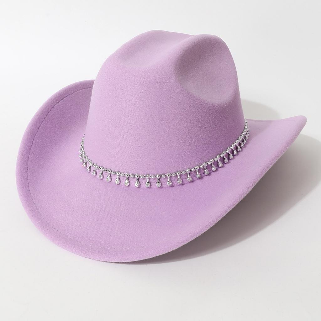 Women's Unisex Western Cowboy Hat with 3D Round Gems, Rhinestones, Rivets, and Chain Decorations, Wedding Party Hat