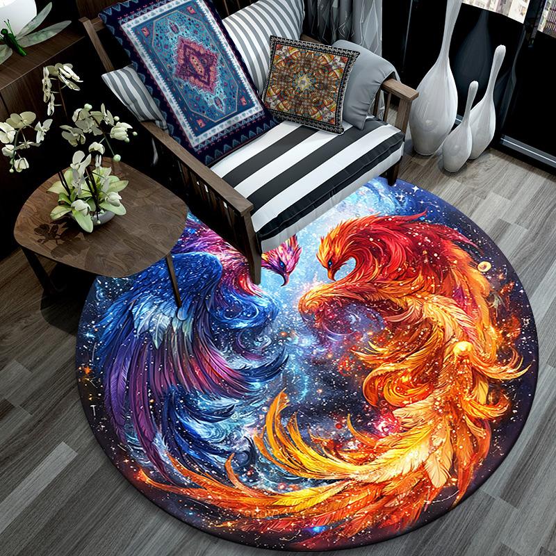 Phoenix Art Round Area Rug,Carpet Rug for Living Room Bedroom Sofa Playroom Decor,Non-slip Floor Mat
