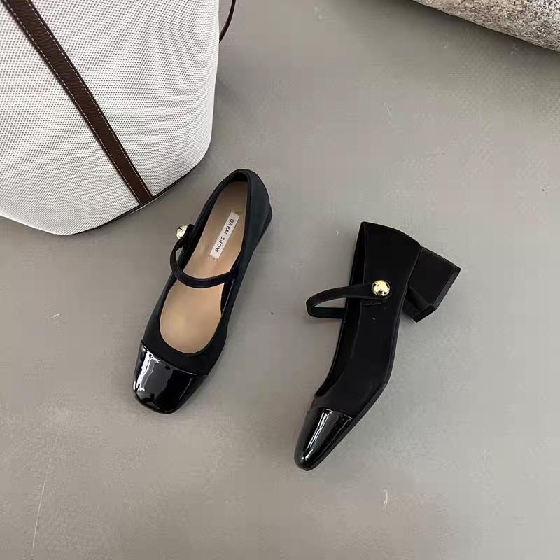 Antumn Square Toe Ballet Shoes Fashion Chunky Heels Mary Jane Shoes Casaul Shallow Buckle Soft Sole Shoes Zapatos De Mujer
