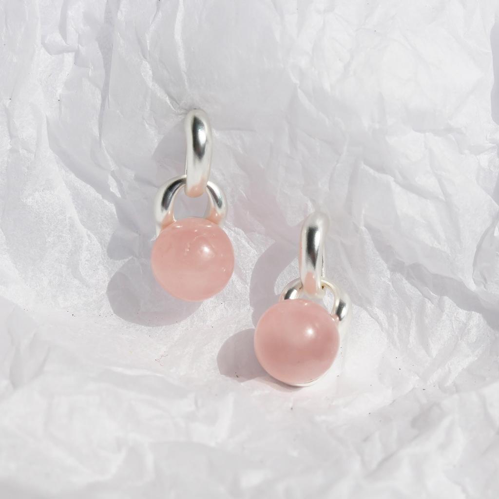 Original Glacier Pink Natural Stone Earrings Women'S Guochao Matte Silver New Chinese Stud Earrings Cold Earrings 05