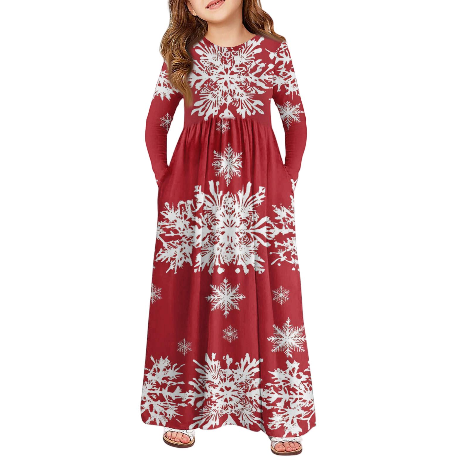

Girls Maxi Dress - Long Sleeve Pocket Dress Christmas Day 160