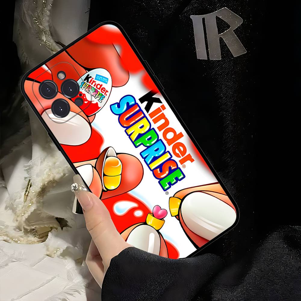 Cute Kinder Surprise Eggs Logo Phone Case For Iphone 17 16 15 14 13 12 11 Pro Max Plus Black Shell Cover Case