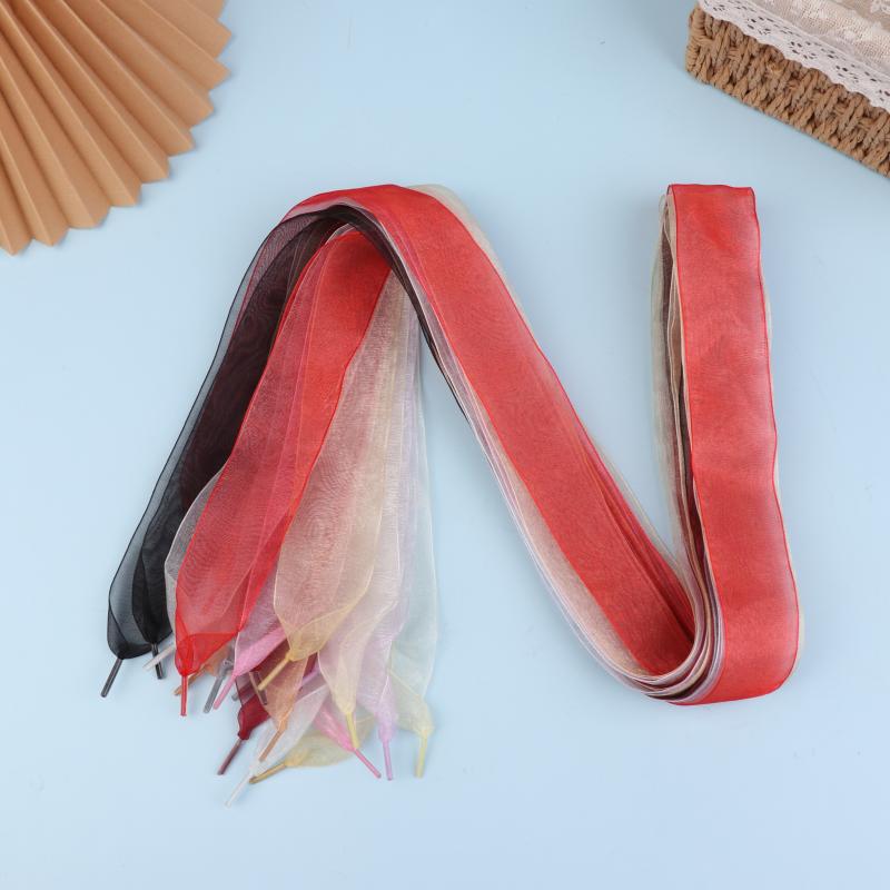 1Pair 4cm Wide Organza Shoe Strings 160cm Woman Bow Shoelaces Flat Silk Satin Ribbon Canvas Sneakers Sport Shoes Laces'