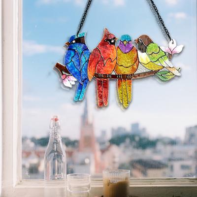 Fönsterhängande Suncatcher i målat glas Levande färg Lätt att hänga Handmålade fågelfönsterhängshäng