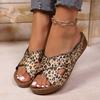 Summer New Thick-bottomed Fish Mouth Hollow Cool Slippers Women's Slope Heel Large Size Casual Leopard Print Slippers Women