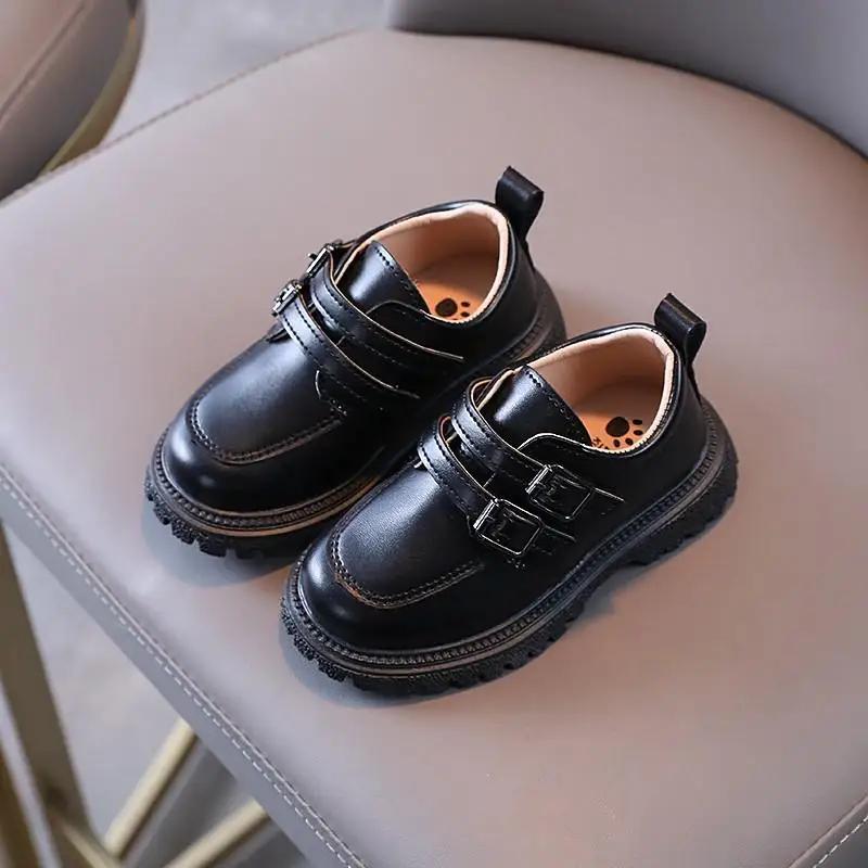 

Kids Autumn Leather Shoes Casual Leisure School Boys Girls Single Shoe Size 21-30 Toddler Black Brown Round Toe Childern Shoe 21-Insole14cm чорний