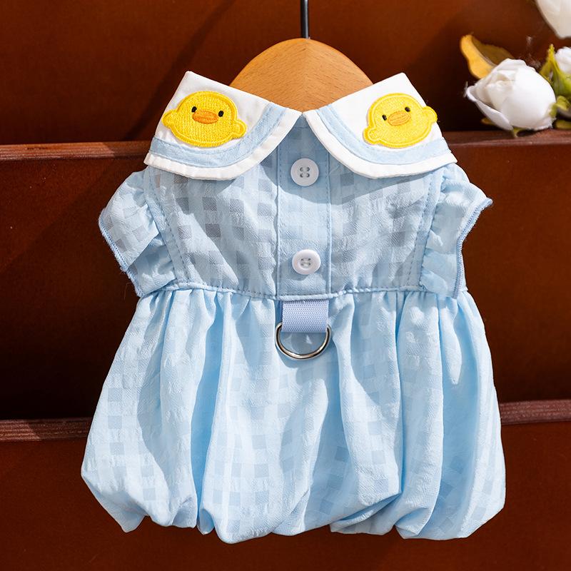 Spring and Summer Checkered Elegant Pet Dress with Flying Skirt Princess Style Pet Cat Clothing